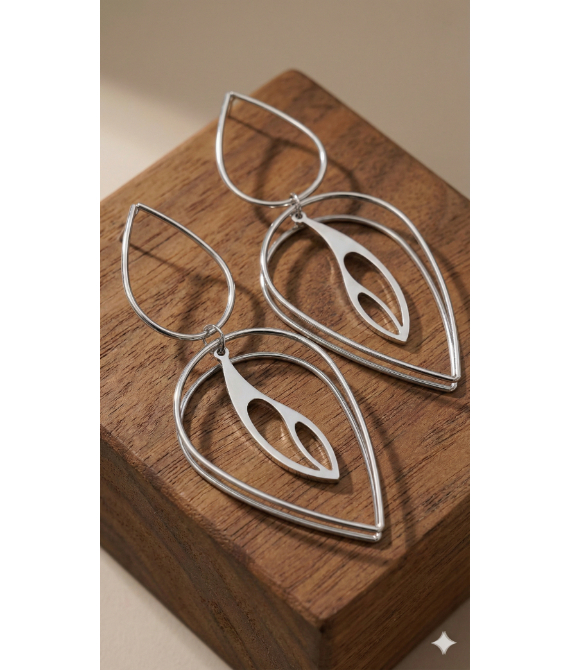 Aria Silver Tiered Abstract Leaf Drop Earrings